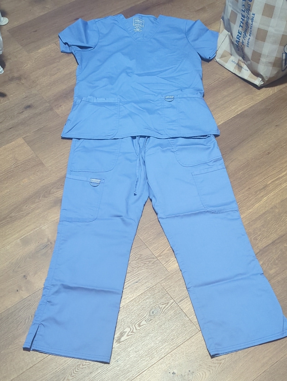Cherokee Light Blue Women's Wide Leg Scrub Pants & Top Set